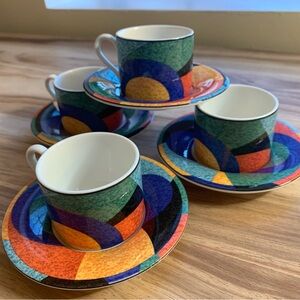 Vintage Hankook Coffee Tea Cup Saucer Set Victoria Beale 9019 1990 Retro Rainbow